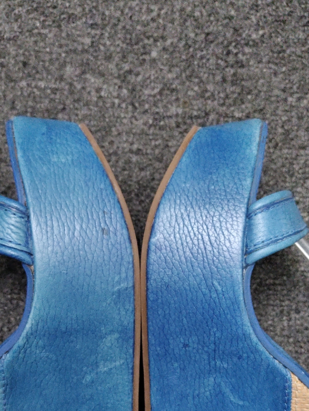 Tory Burch Blue Leather Wedge Sandals with Natural Raffia Accent - Picture 7 of 10